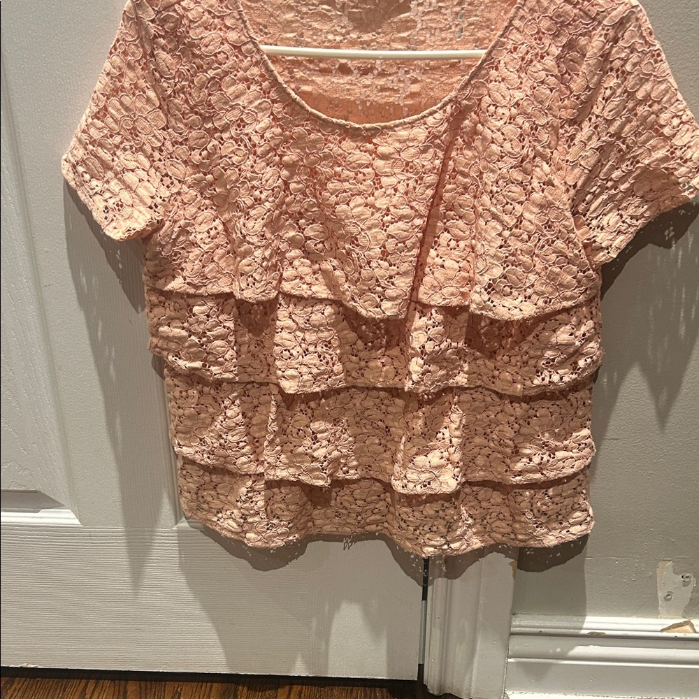 Zara Lace Ruffle Blouse - Light Pink
